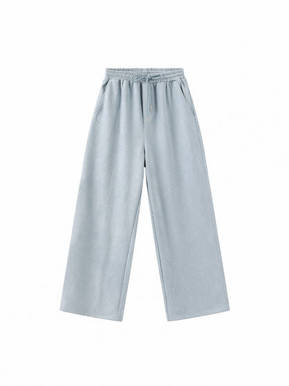 Blue Sweatpants Waist with Drawstring Athletic Slant Pockets