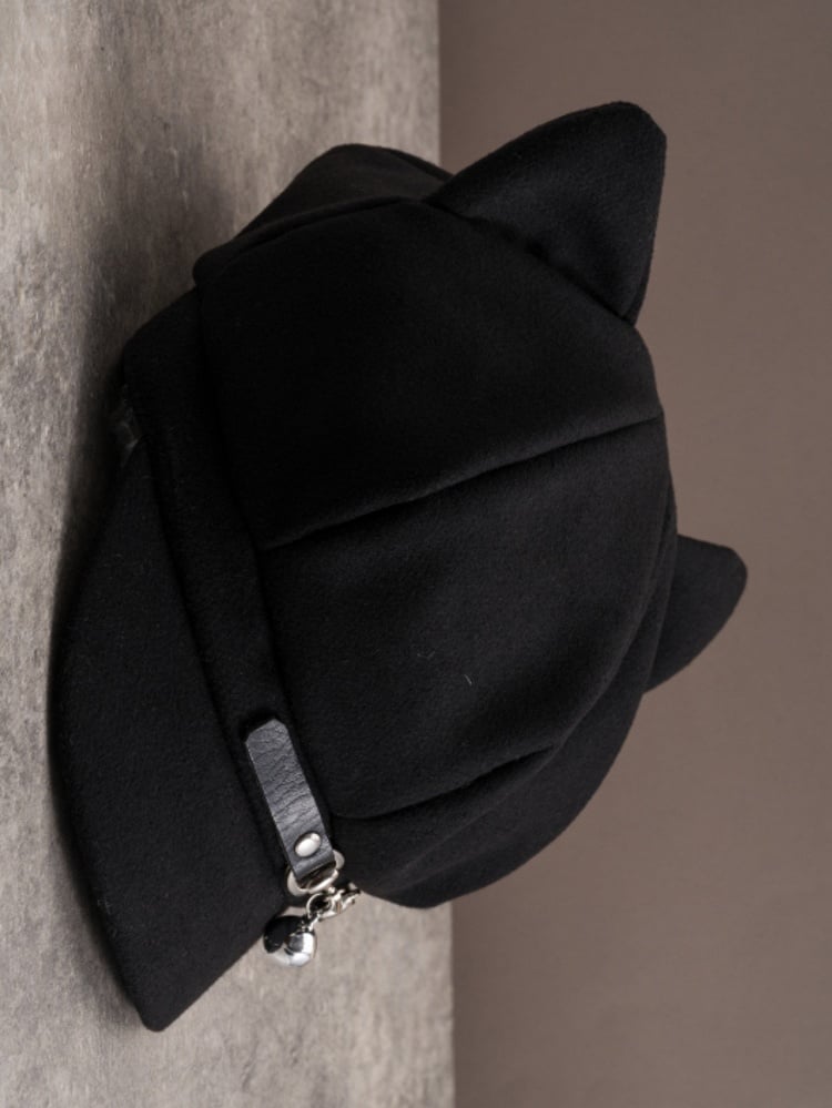 Gothic Hat Cat Black Buckle Design Ear Charm Beret Bell