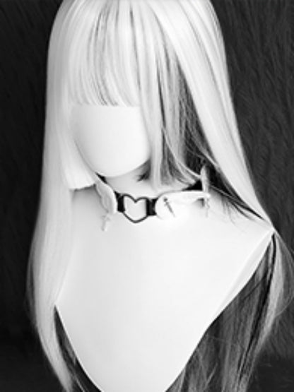 80CM Highlight Cut Hime Wig with Straight White Black Bangs