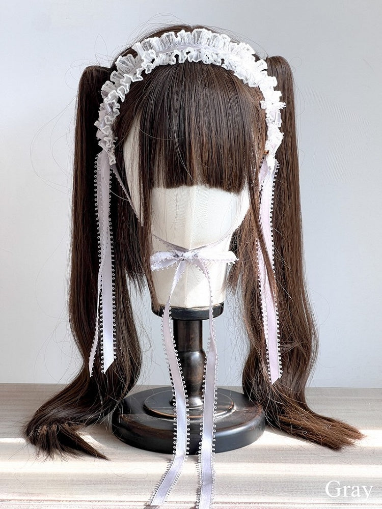 Lolita with Lace Hairband Blue/Light Ruffled White Pink/Gray/Green