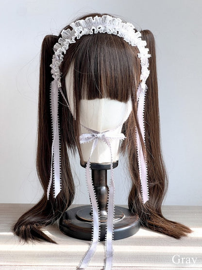 Lolita with Lace Hairband Blue/Light Ruffled White Pink/Gray/Green