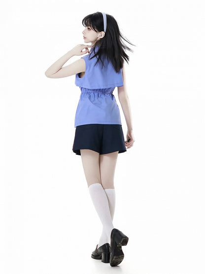 カードブルーピーターパンカラーノースリーブシャツ、蝶ネクタイホルダー付き