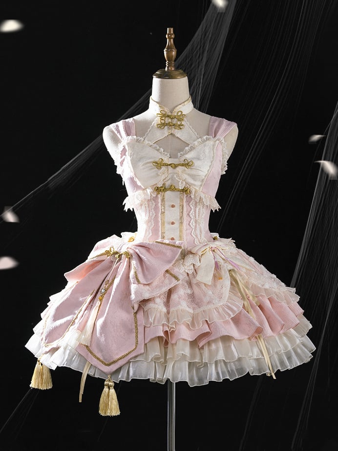 Robe Lolita Qi rose Sakura avec corset et gros nœud, tenue de festival des fleurs de cerisier