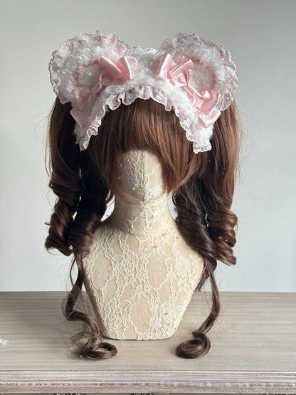 Lolita (Ruffled 5-Color Details) Hairband Ear Sweet Bow Lace Bear