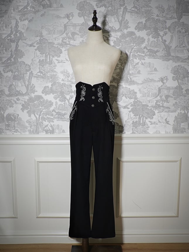 Black Pants Belt with Straps Corset Waist Lolita Ouji High