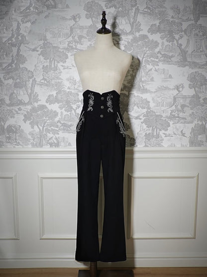 Black Pants Belt with Straps Corset Waist Lolita Ouji High