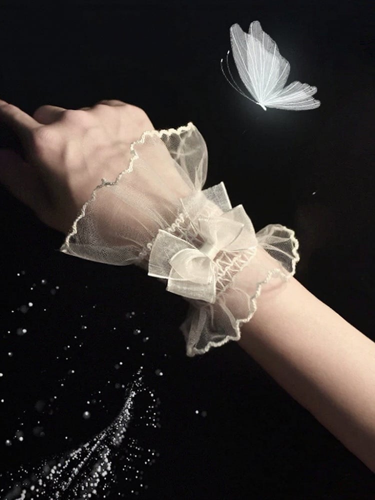 Sheer Wrist Cuffs with Bow Detail - Mr. Cat