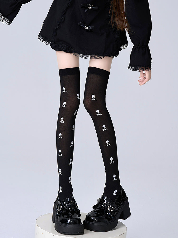 Knee Small Over Stockings Pattern Black Skull