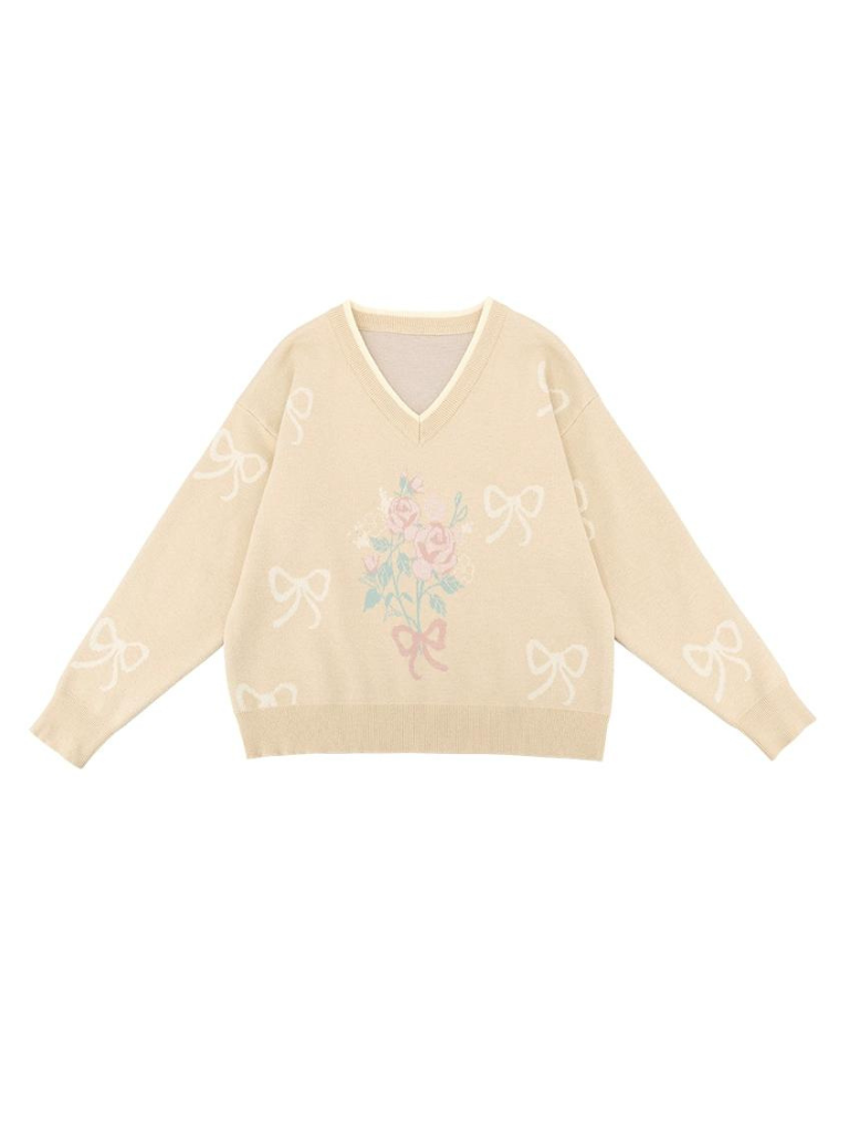 Vest Skirt Sweater + Yellow Jacquard Knit + Ribbon Knit