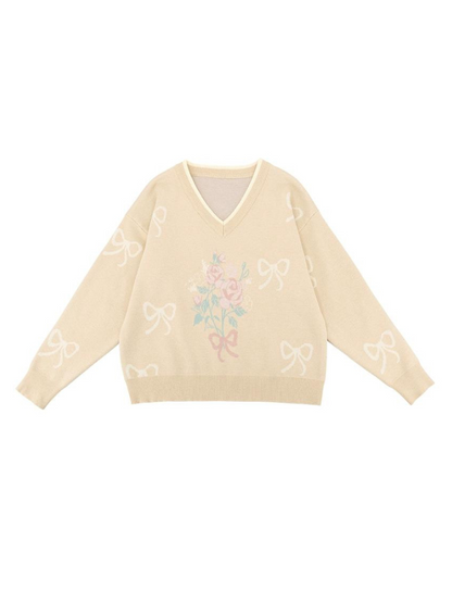 Vest Skirt Sweater + Yellow Jacquard Knit + Ribbon Knit