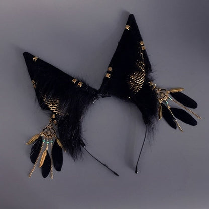 Decorations Ear Black KC and with Wing Wolf Golden Faux Feather