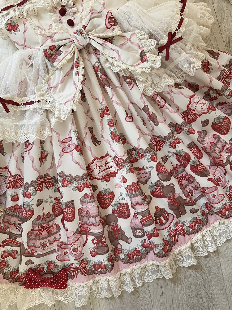 und Lolita-Rock mit süßem Erdbeerpullover und Teddy-Print