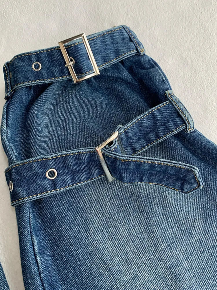 レッグフレアデニムバックルウォーマーストラップ ブルー