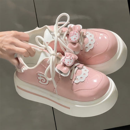 Sweet Platform Light Pink Lolita with Round Style Sneakers in Toe