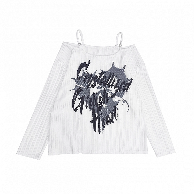 Y2K Schlitz Schwarz/Weiß Off-the-Shoulder Grafik Saum Ausschnitt Coverup