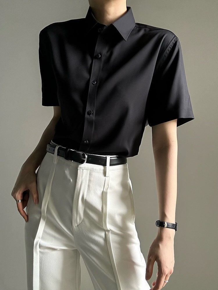 Placket Polo Lolita Youthful Collar with Ouji Shirt Button Black Short-Sleeve
