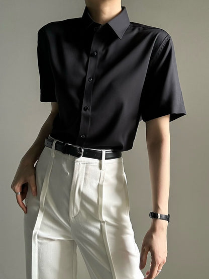 Placket Polo Lolita Youthful Collar with Ouji Shirt Button Black Short-Sleeve