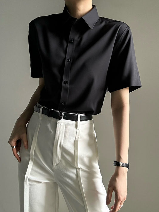 Placket Polo Lolita Youthful Collar with Ouji Shirt Button Black Short-Sleeve