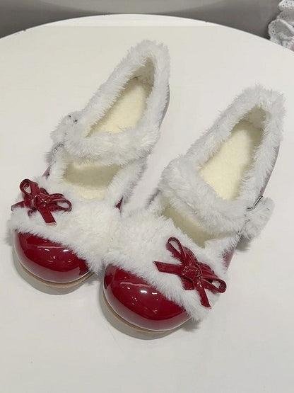 Wine Round-Toe Flat Red Snap Lolita with Star Design Sweet Shoes