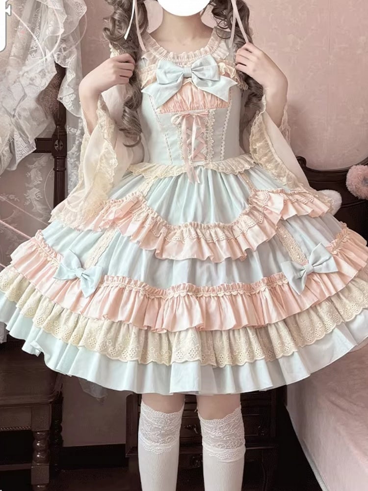 ネックライン アプリコット 伸縮性のあるレイヤード レース カフス ベルスリーブ ブラウス