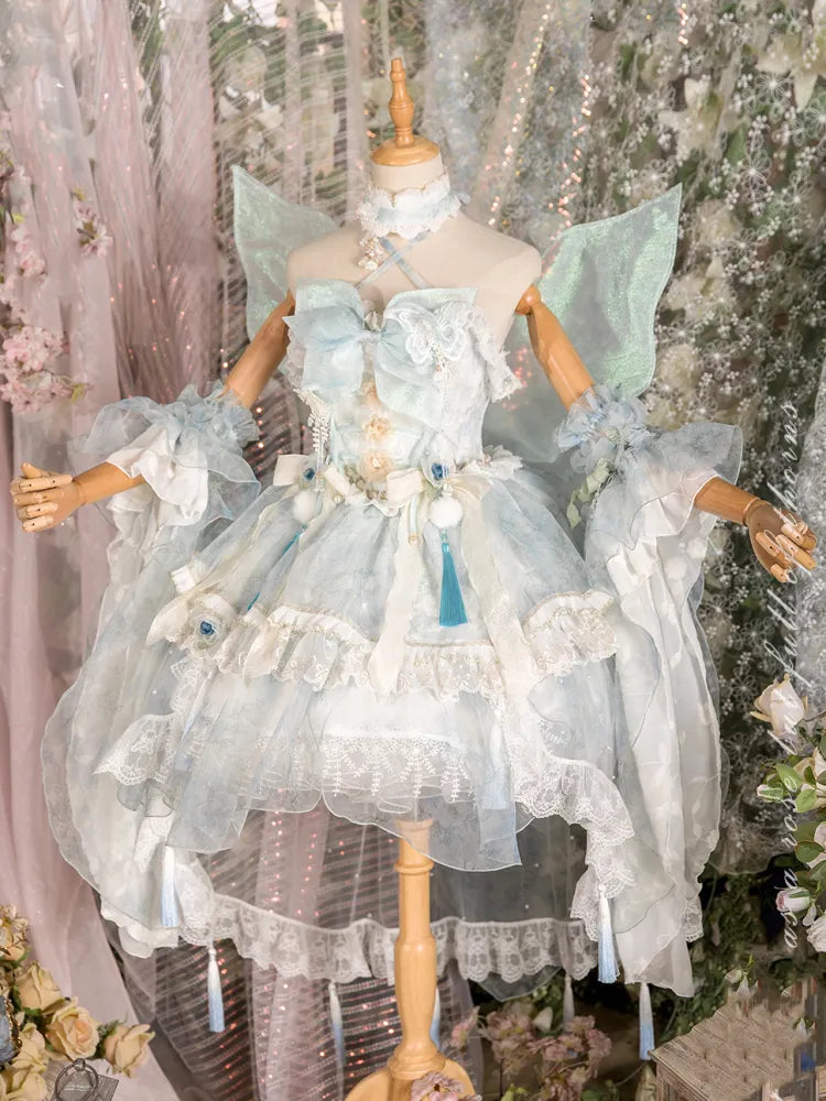Volles leichtes Schmetterlingskleid Lolita JSK Blaues Design-Set Floral Fairy Princess