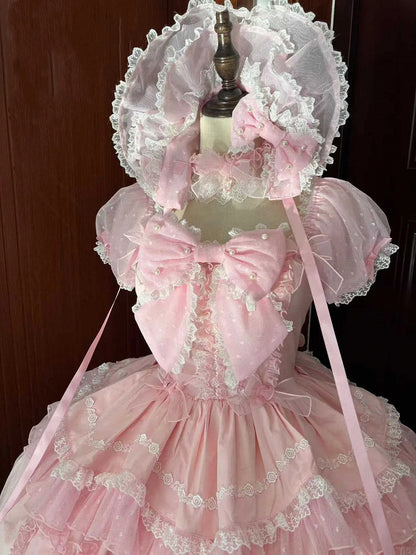 Pink Big Bowknot Bodice Princess Puff Sleeves Sweet Lolita Dress