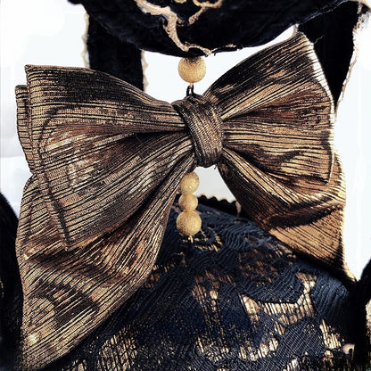 Rhinestone Black Cross Mini Lolita Crown Hat Decorated Hime Design bow Beaded