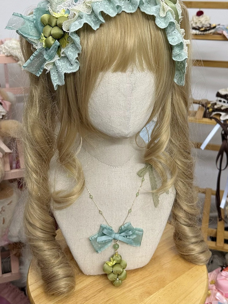 Green Pendant Grape Bow Ribbon Necklace