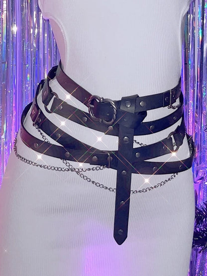 Waist Belt Punk Black/Khaki Charm Chain