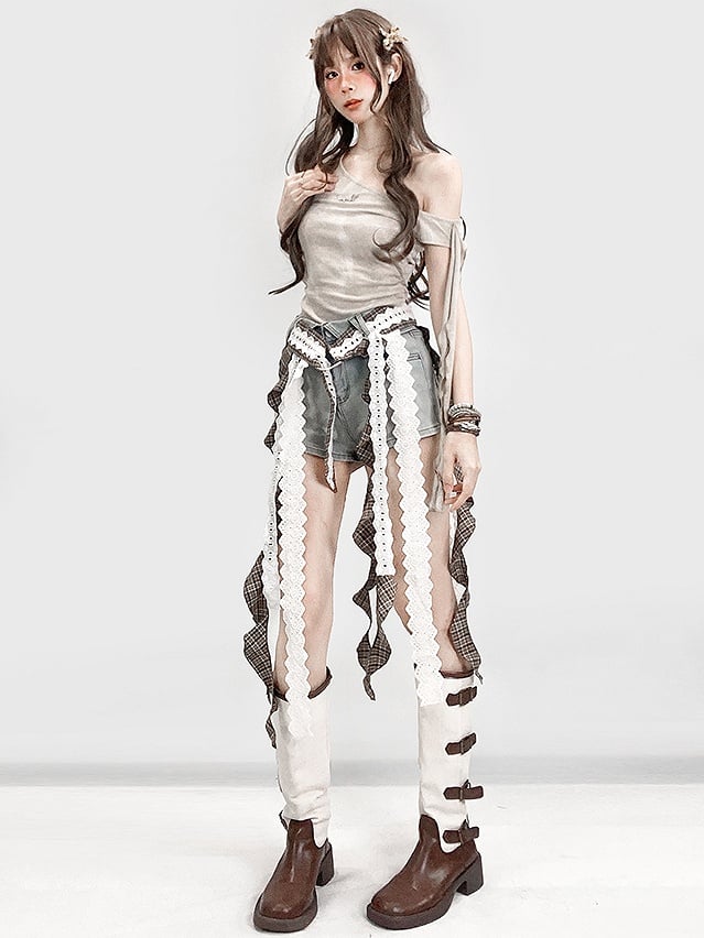 Taillenbesatz Millard Blau mit Rüschengürtel Fashion Cascading High Shorts