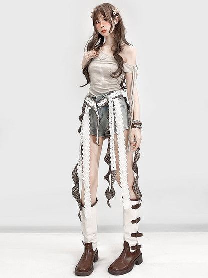 Taillenbesatz Millard Blau mit Rüschengürtel Fashion Cascading High Shorts