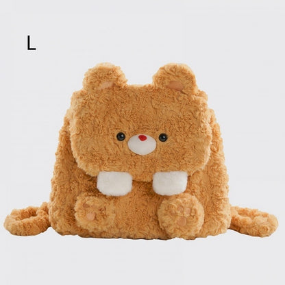 Dunkelgelber süßer Bären-Plüsch-Rucksack mit Klappe, mittlere/große Größe