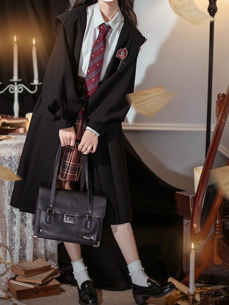 Balloon Sleeves Long Preppy Hooded Black Coat