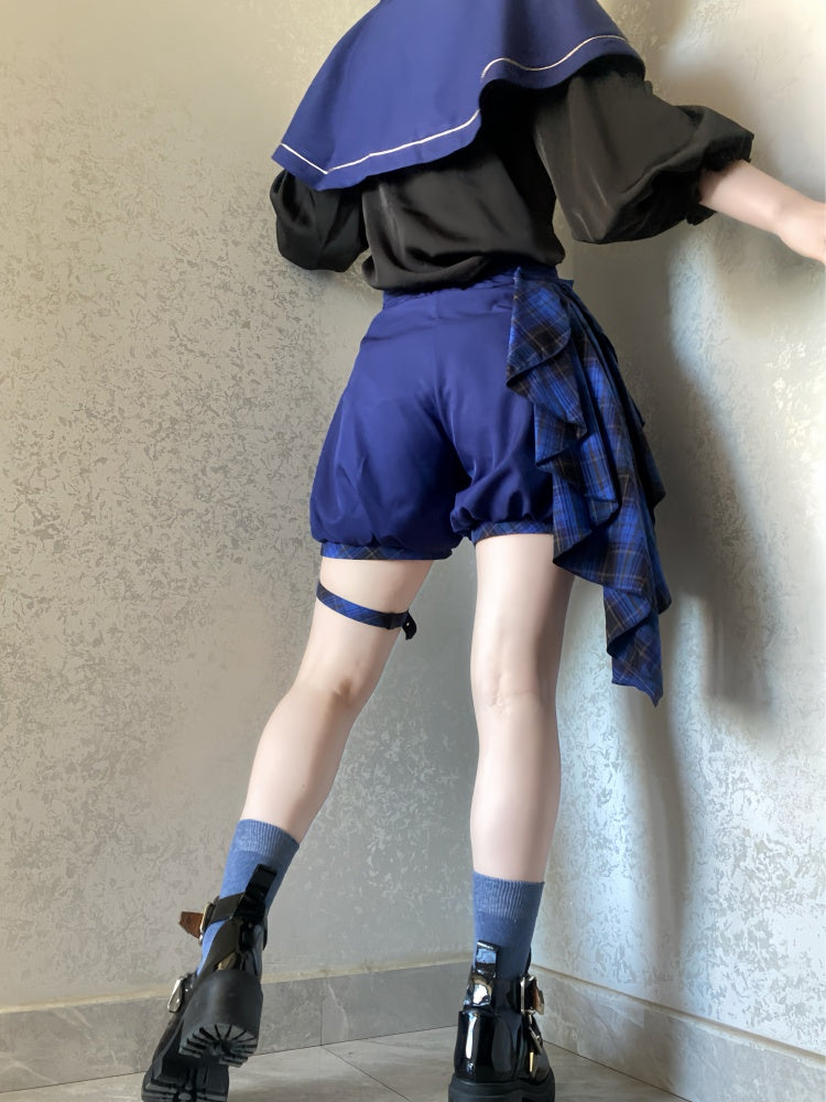 ダークブルーのレイブンクロー王子ロリータセットケープ+ハイウエストショーツ