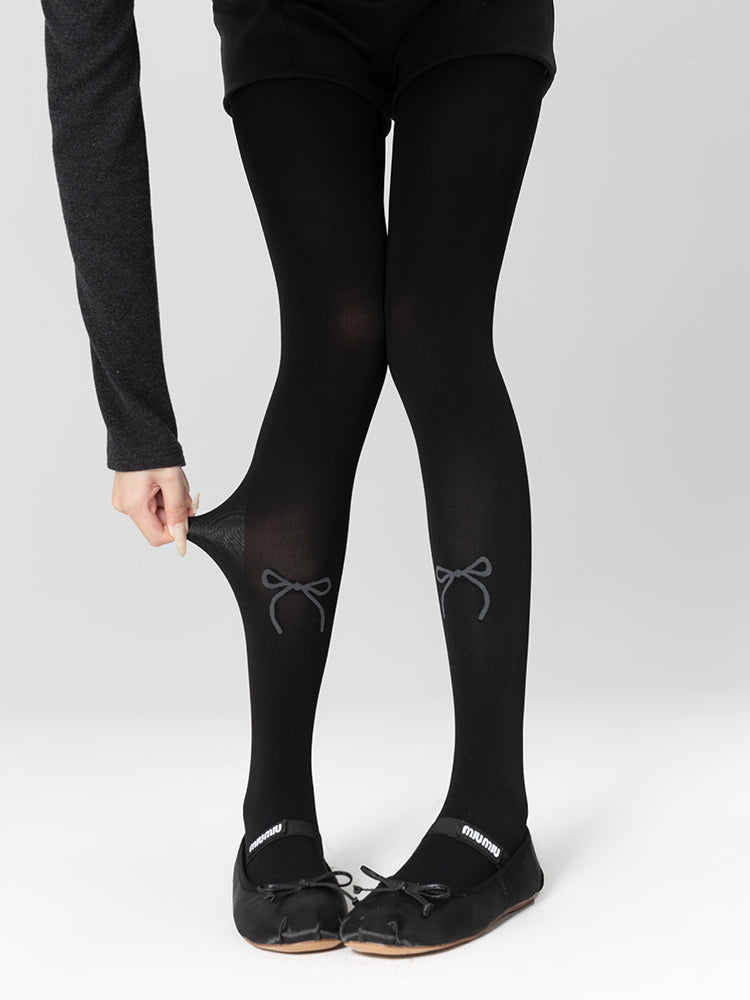 Tights Pattern Warm Black/Gray Bow Slimming