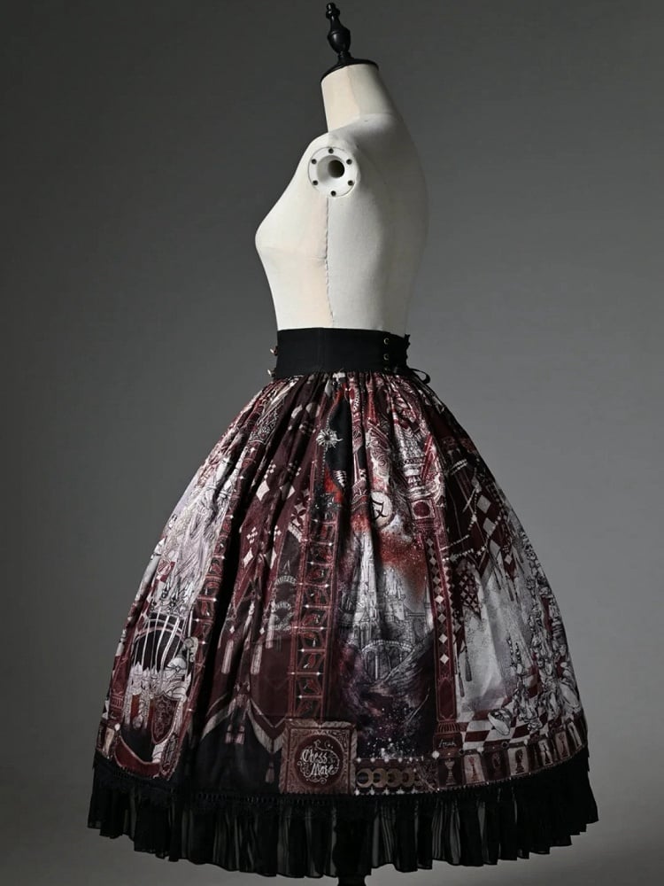 Taille Rot Korsett Schach Rock Gürtel Print Thema Lolita