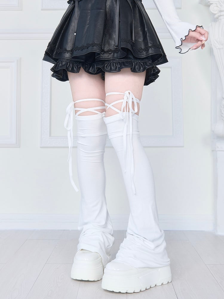 White Style Leg Criss-Cross - Straps Self-Tie Warmers Landmine