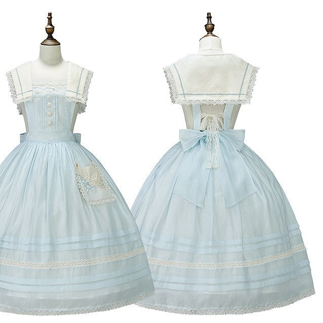 Dress and Sailor Accent Blue with Lace Light Overall Trim Pocket Lolita