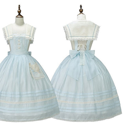 Dress and Sailor Accent Blue with Lace Light Overall Trim Pocket Lolita