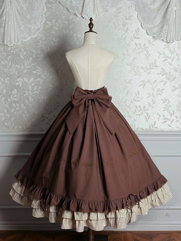 Ruffled Lolita High Boned Brown with Hem Skirt Waist