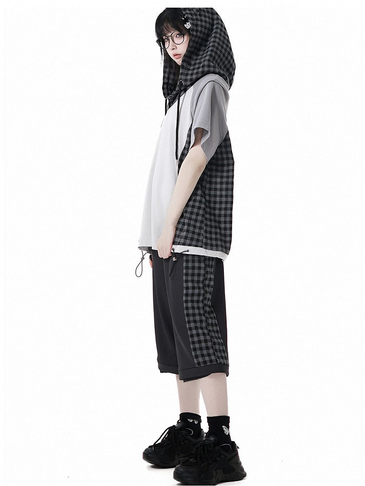 Wear Ways Zip Cuffs Techwear Zwei Hosen/Shorts Schwarz kariert mit Druckknopfgürtel