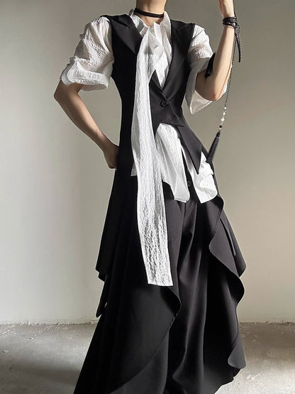 Short-Sleeve Lolita Vintage Flat Transparent Shirt Collar Tie with Ouji Long White Pointed