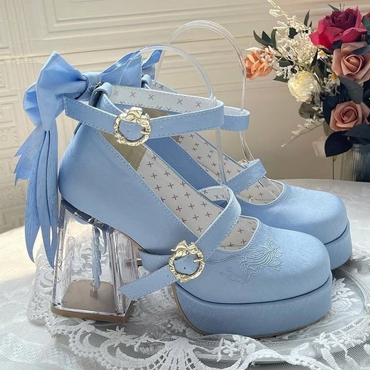 Heel Charm Goldfish Janes Transparent Blue with - Platform Satin Mary High-heel