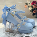 Satin Blue Platform High-Heel Mary Janes with Goldfish Charm - Floating Dream Realm