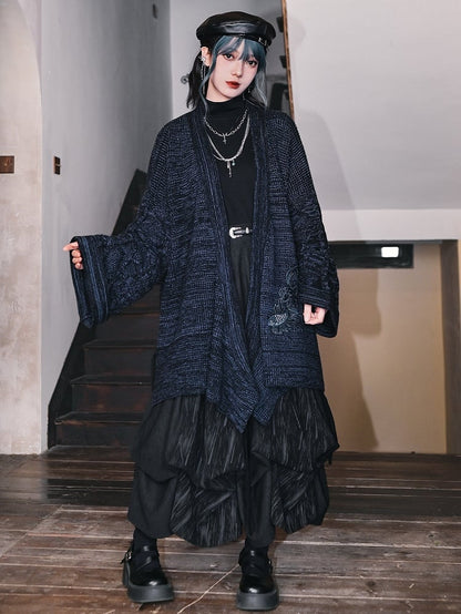 Design Navy Collar Cheongsam Goth Cardigan Self-tie Goldfish Embroidery - Crossover Strap