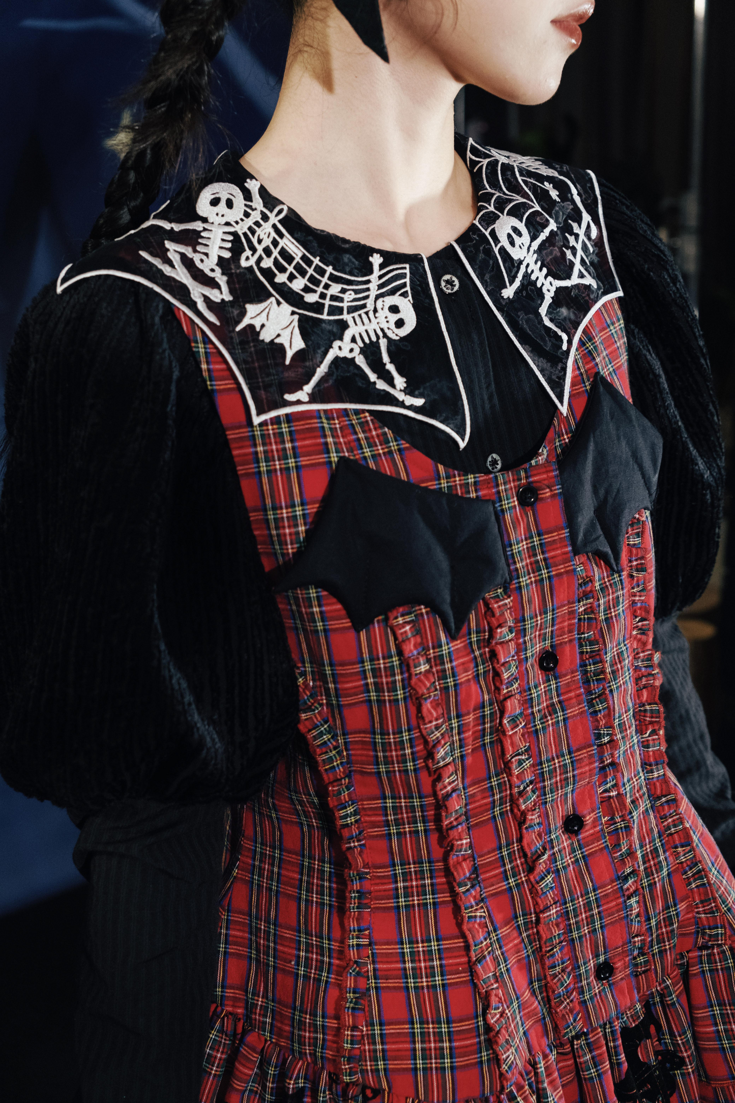 クロップドスリーブ スパイダーカラー パフトップ