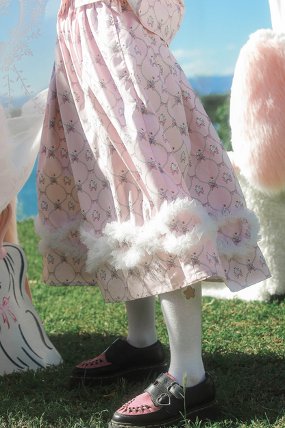 メッシュパールウェーブプリントピンクアニマルスカート