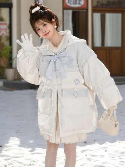Alice in Wonderland Alice Tweed Patchwork White Hooded Down Jacket
