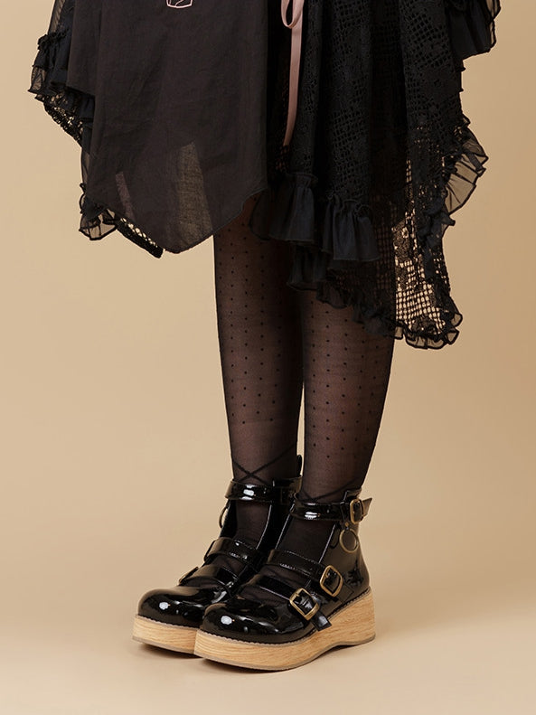 Straps Toe with Polished cm Ankle Sole Round Platform Black Buckle Vintage 3 Wedge Boots 3–5