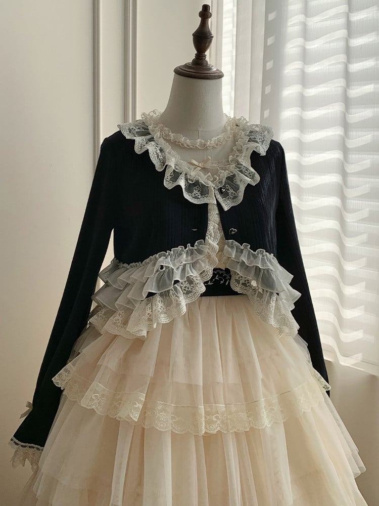 Top Caidigan Lolita Long for Spring/Autumn Black Knit Sleeves